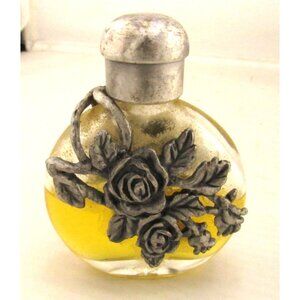 Beautiful Vintage French Rose Glass Perfume Bottle With Metal Lid - Pewter ?